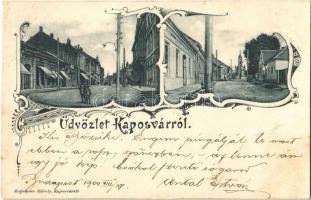 1900 Kaposvár, Fő utca, templom, üzletek. Hagelman Károly kiadása. Art Nouveau (EK)