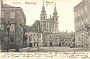 1905 Sopron, Domonkos templom, üzlet, villanyoszlop (EK)