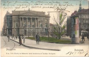 1907 Budapest VIII. Népszínház, hirdetőoszlop. Tóth Károly és Schwartz Antal kézifestészeti kiadása 9. sz. (EB)