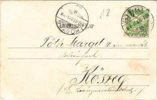 1907 Budapest VIII. Népszínház, hirdetőoszlop. Tóth Károly és Schwartz Antal kézifestészeti kiadása ...