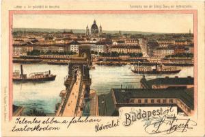 Budapest, Látkép a királyi palotától, Lánchíd. Gustav Ertel, litho (EK)