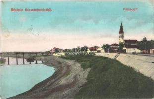 1909 Kunszentmárton, Körös part, templom, híd. Wolf Dezső kiadása (EK)