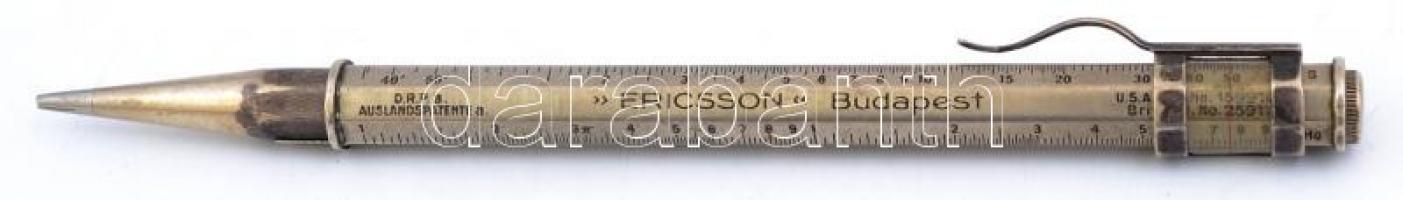cca 1920 Ericcson Budapest logarléces, mozgatható fém töltőceruza / Slide-rule and fountain pencil14 cm