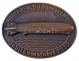 Német Harmadik Birodalom 1933. Észak és Dél-Amerika Jubileumi átrepülése 1933 fém Zeppelin jelvény (50x37mm) T:2 German Third Reich 1933. Nord-u. Sudamerika, Jubilaumsfahrt 1933 metal Zeppelin badge (50x37mm) C:XF