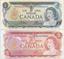 Kanada 1973. 1$ + 1974. 2$ T:I-,II  Canada 1973. 1 Dollars + 1974. 2 Dollars C:AU,XF  Krause KM#85, KM#86