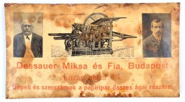 cca 1910 Dessauer Miksa Bp., VI. Lázár u. 3 Gépek és szerszámok a papíripar összes ágai részére. Zománc tábla 14x8 cm