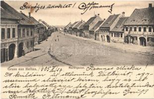 1905 Nagydisznód, Heltau, Cisnadie; Piac utca, üzletek / Marktgasse / street, shops