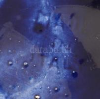 Olasz kék kerámia váza virágmintával, matricás, hibákkal, m: 37 cm