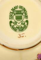 Zsolnay pillangó mintás mini kaspó és tálka, kézzel festett, d:8,5 cm, m:7 cm