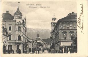 1903 Brassó, Kronstadt, Brasov; Klostergasse / Klastrom utca, üzletek / street view, shops (EK)