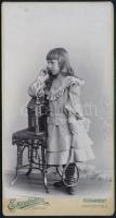 cca 1890 Gyermek teniszütővel Excelsior fényirda 8x15 cm