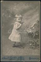 cca 1890 Gyermek babakocsival Schmidt Ágoston műterméből 11x16 cm