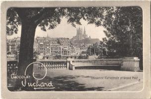 Lausanne, Cathédrale et Grand Pont, Chocolat Suchard / church, bridge, Suchard chocolate advertisement