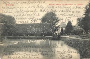1912 Homonna, Homenau, Humenné; Andrássy Sándor gróf várkastélya, tó / castle, lake