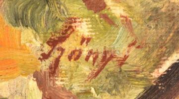 Szőnyi jelzéssel: Folyópart háztetőkkel. Olaj, papír,  28×32 cm