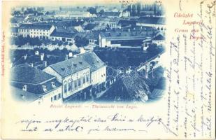1900 Lugos, Lugoj; látkép, Wolf Samu és Fia, Grünberger Ede üzlete. Auspitz Adolf kiadása / general view, shops