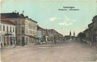 1912 Szászrégen, Reghin; Közép utca, üzletek / Mittelgasse / street, shops