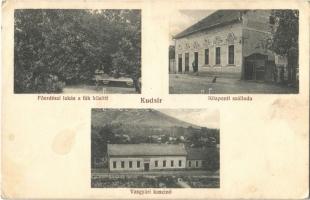 1918 Kudzsir, Kudsir, Cugir; Központi szálloda, Főerdészi lakás a fák között, Vasgyári kaszinó. Czelnai Gyula felvétele és Gyöngyösy Gyula kiadása / hotel, iron works' casino, forestry house between the trees (EK)