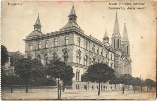 Temesvár, Timisoara; Iskolanővérek Intézete, homlokzat / girls school, nunnery and church - képeslapfüzetből / from postcard booklet (fl)