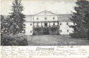 1906 Főherceglak, Főherczeglak, Knezevo (Baranyabán, Popovac, Ban); kastély. Albert Ferenc József főhercegnek címzett levél / castle. Letter sent to Erzherzog Albrecht Franz (szakadás / tear)