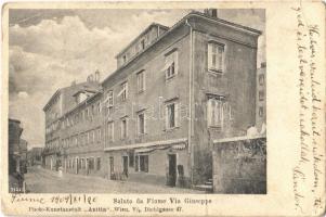 1909 Fiume, Rijeka; Via Giuseppe / utca, Milan Bach üzlete / street view, shops. Photo-Kunstanstalt Anitta (EB)