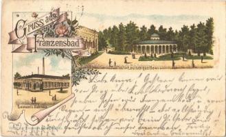 1890 (Vorläufer!!!) Frantiskovy Lazne, Franzensbad; Louisenquelle, Loimanns Badehaus / spring well, spa. Karlmann & Franke Art Nouveau, floral, litho (EK)
