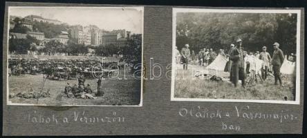 1919 Román katonák Budapesten (Vérmező, Városmajor), 2 db albumlapra ragasztott fotó, 4×5,5 cm