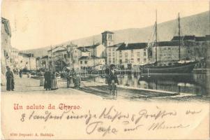 1899 Cres, Cherso; port, quay, sailing vessels (EK)