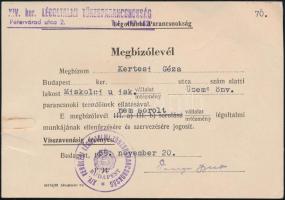 1959 Bp., XIV. ker. Légoltalmi Törzsparancsnokság által kiállított megbízólevél