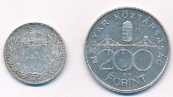 1914. 1K Ag + 1993. 200Ft Ag T:1-,2 patina, ph