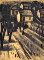 Deli Antal (1886-1960): Házak a domboldalon. Szén, papír, jelzés nélkül, kis szakadásokkal, felcsavarva, 60×45 cm