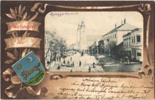 1903 Gyöngyös, Fő tér. Bendl Károly kiadása, Címeres, szecessziós litho keret, Art Nouveau