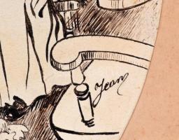 Jean jelzéssel: Idős pár. Tus, papír, 25×19 cm