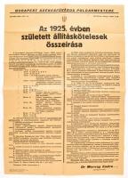 1946 Az 1925. évben született állításkötelesek összeírása. Plakát. 60x42 cm