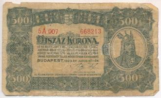 1923. 500K "Magyar Pénzjegynyomda Rt. Budapest" nyomdahely jelöléssel T:III-