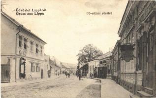 1906 Lippa, Lipova; Fő utca, Sándor Testvérek és Weitner Virgil üzlete / main street, shops
