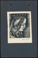 Molnár C. Pál (1894-1981): Mária, fametszet, kartonra ragasztva, utólagos jelzéssel, 7,5×6,5 cm