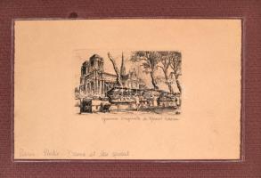 Marcel Bessan (?-?): Notre Dame. Rézkarc, papír, jelzett, 7×12 cm