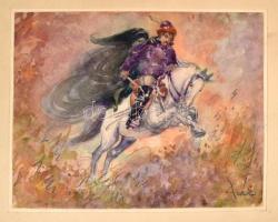 Deák jelzéssel: Vágtató lovas. Akvarell, papír, 17×22 cm