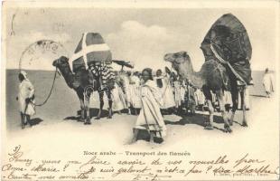 1902 Noce arabe, Transport des fiancés / Arab wedding, transport of the bride and groom, camels, Tunisian folklore