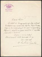 1939 Bp., Dr. Lukács Gyula levele Csoór Lajos képviselőhöz a Magyar Országgyűlés Képviselőháza Elnöki Hivatala fejléces papírján