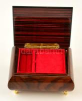 Zenélő, intarziás fa ékszeres doboz 12x10 cm