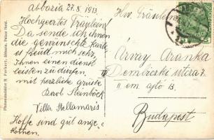 1913 Abbazia, Opatija; fürdőzők csoportképe, lány korabeli úszógumival / bathing people in the sea, ...