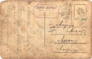 Szárcsa, Sartscha, Sarca, Sarcia, Sutjeska; Fő utca, gyerekek és katonák csoportképe, katonai zeneka...