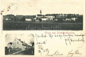 1902 Prambachkirchen, Strasse, Kirche / street, church, men with bicycles