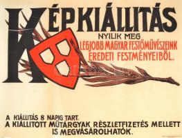 cca 1920-1930 Nemzeti Szalon Képkiállítás poszter, Bp., Merkur Műintézet, felcsavarva, szakadással, 47×63 cm