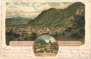 1915 Lana (Merano, Meran / Südtirol); Gasthof und Pension Teiss / restaurant and hotel. A. Stauder Art Nouveau, litho + K.u.K. Not Reserve Spital No. 1. Meran