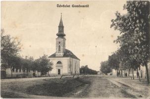1913 Gombos, Bogojeva, Bogojevo; utca, templom / street view, church (fl)