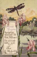 Pünkösd, szitakötő litho, Pentecost, insects Otto H. Wolfman litho