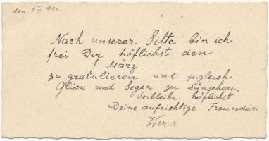 1931 Italian art minicard, lady with clown s: Chiostri (11,7 x 6 cm) (non PC)